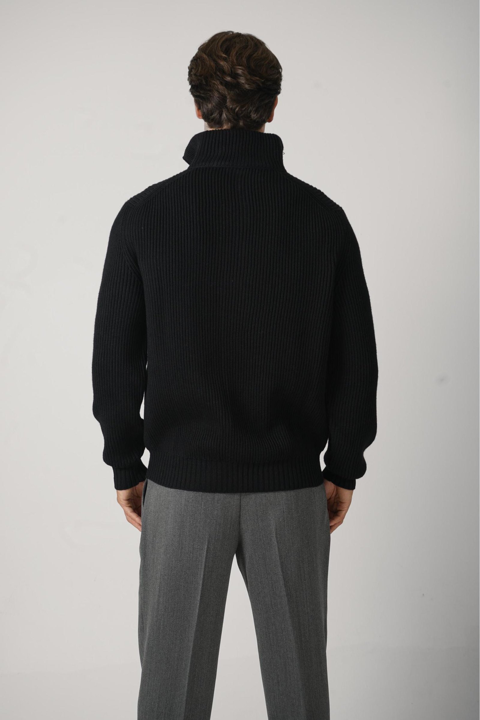 FILIPPO DE LAURENTIIS EXTRAFINE MERINO HALF ZIP KNIT BLACK - Jurgen